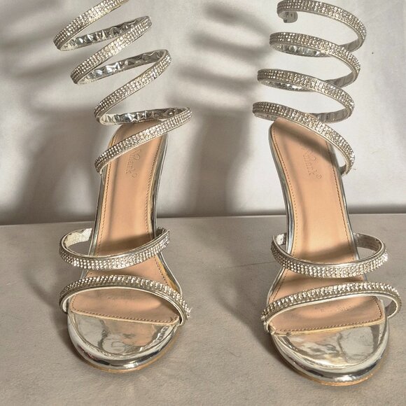 Lov Mark Spiral leg wrap 4" heels, silver and rhinestone in size 6.5 - Picture 6 of 16